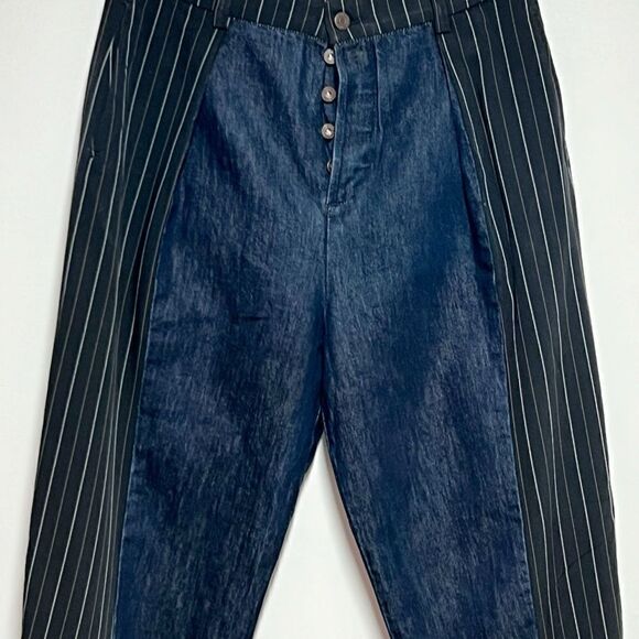 New Rare ETICA Lana Trouser Button Fly Cuffed Wide leg Jeans Stripe Detail Sz 30 - Picture 3 of 8